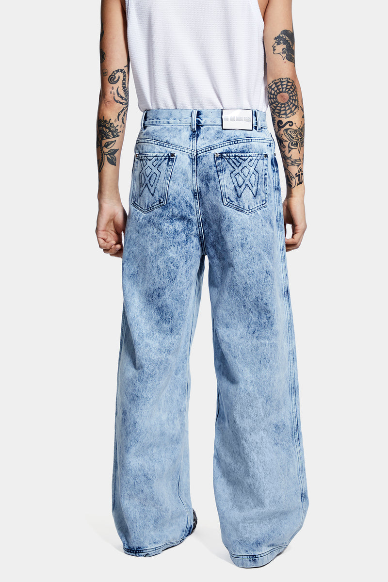 WASHED DENIM ZIPPED PANTS