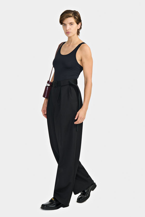 WIDE SMOKING PANTS WITH DOUBLE PLEATS AND SATIN BELT