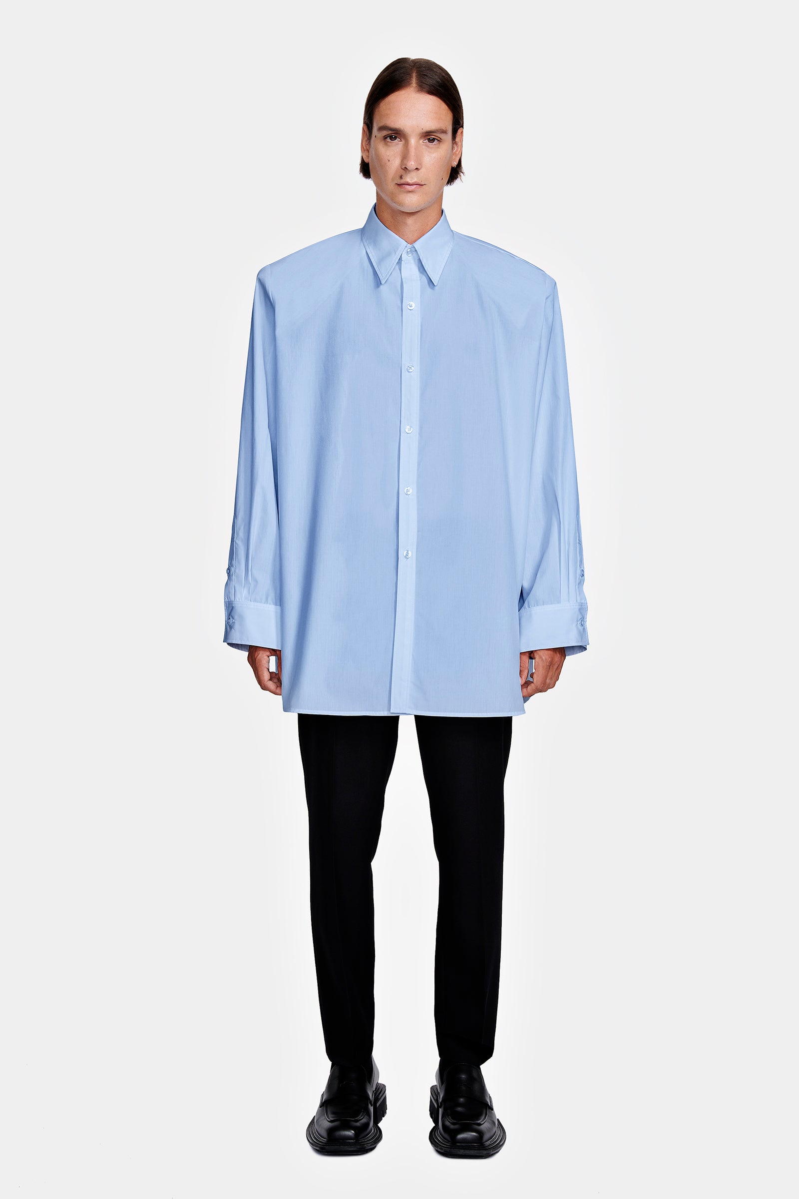 LONG SHIRT WITH SHOULDER PADS IN COTTON – LGN LOUIS GABRIEL NOUCHI