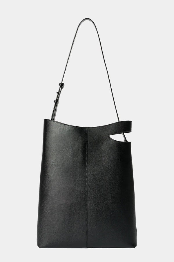 TOTE BAG "BRIEF" EN CUIR NOIR TEXTURÉ